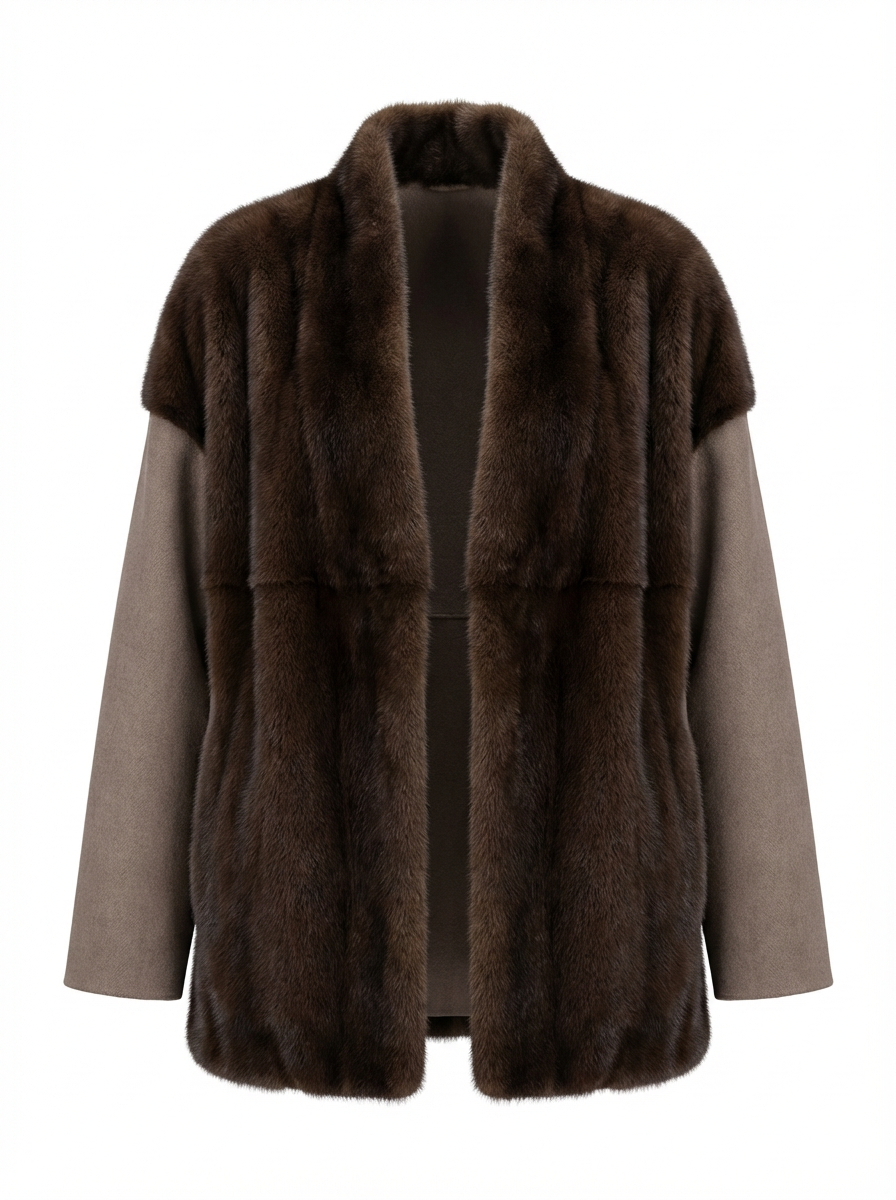 Faux Fur Patchwork Wool-Blend Belted Jacket