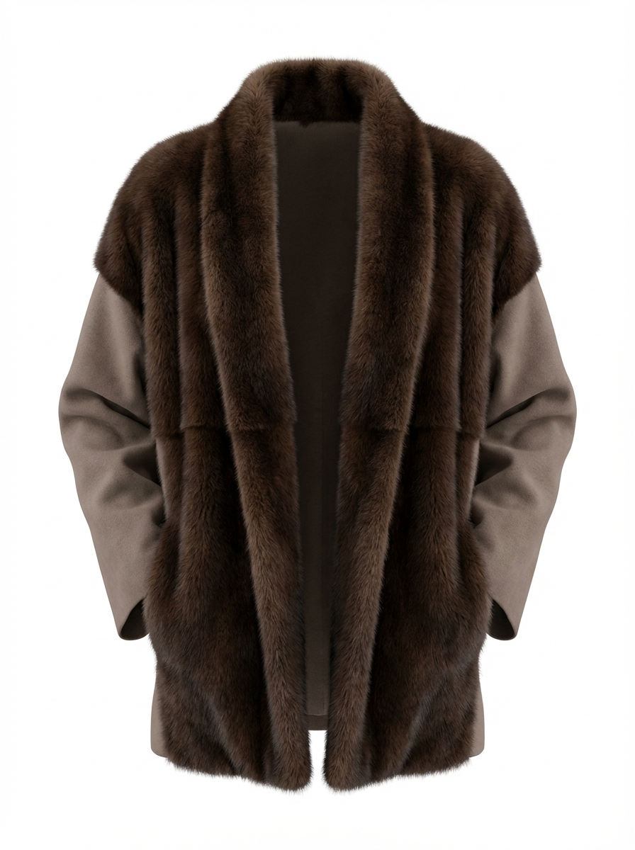 Faux Fur Patchwork Wool-Blend Belted Jacket