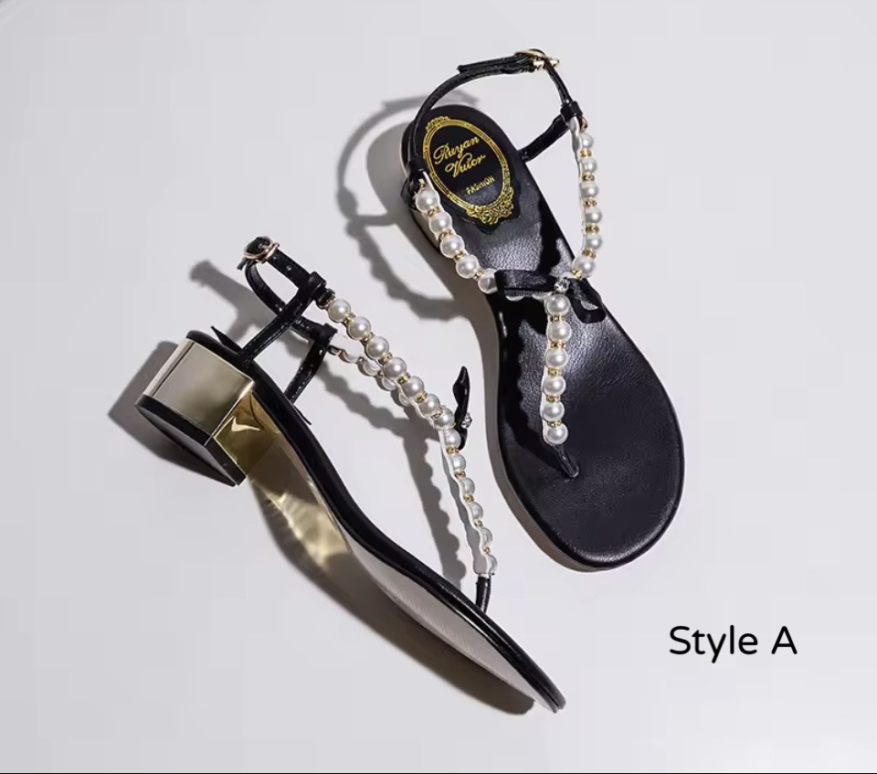 Gold Heeled Pearl Embellished Sandals