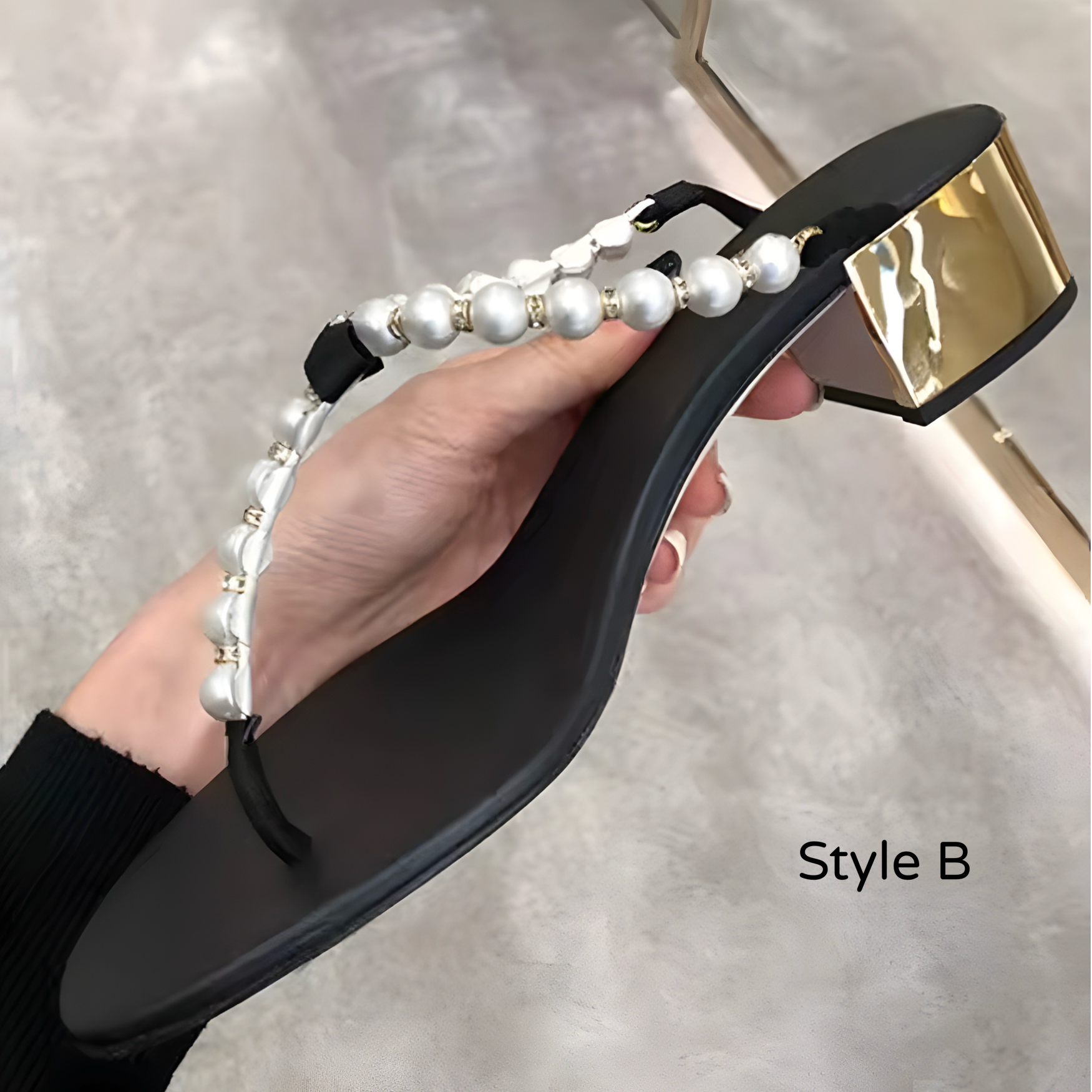 Gold Heeled Pearl Embellished Sandals