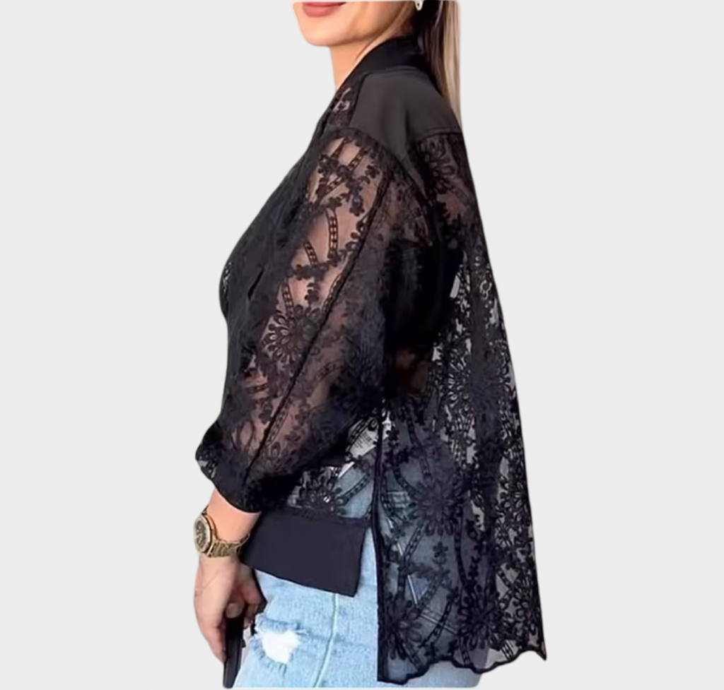 Sheer Floral Lace Zip-Up Bomber Jacket
