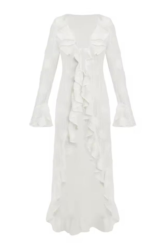 White Ruffle Knit Maxi Cover-Up | L’LUXE Resort • Wear