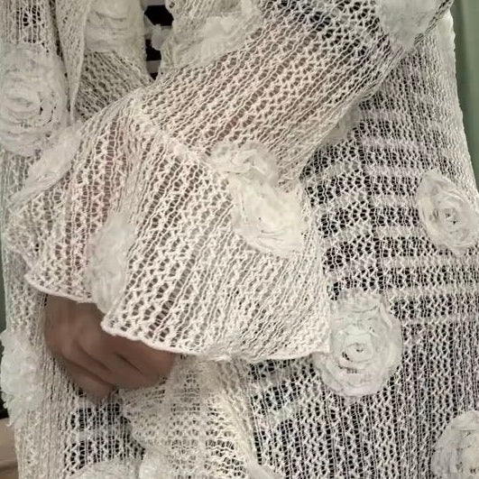 White Ruffle Knit Maxi Cover-Up