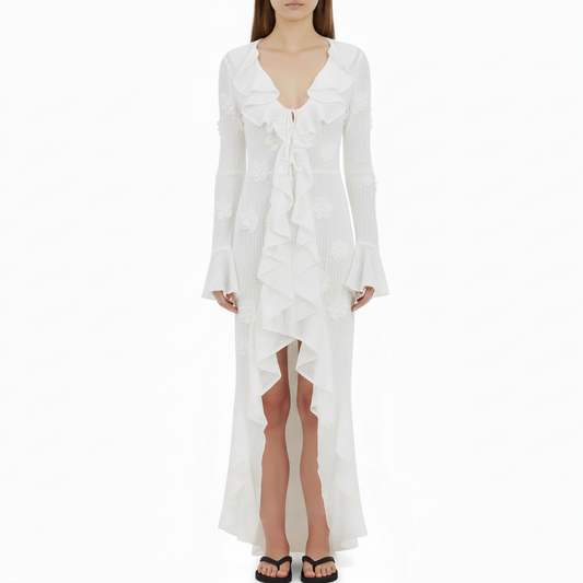 White Ruffle Knit Maxi Cover-Up | L’LUXE Resort • Wear