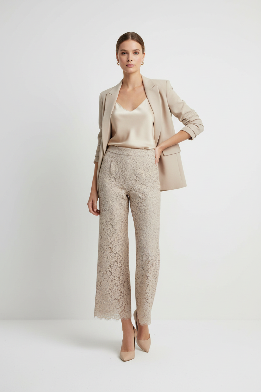 Wide Leg Lace Trousers High Waist Cropped pants