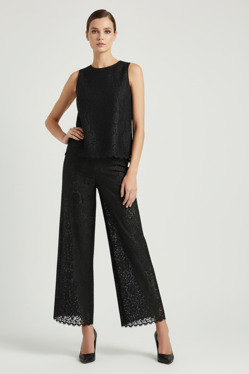 Wide Leg Lace Trousers High Waist Cropped pants
