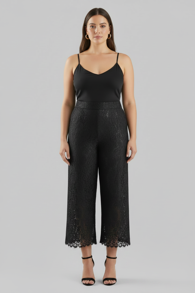 Wide Leg Lace Trousers High Waist Cropped pants