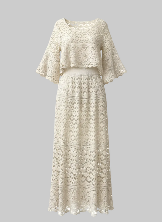 Bohemian Crochet Lace Top and Midi Skirt | L’LUXE Matching Sets