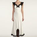 Satin Sleeveless V-Neck Lace black Trimmed Maxi Dress