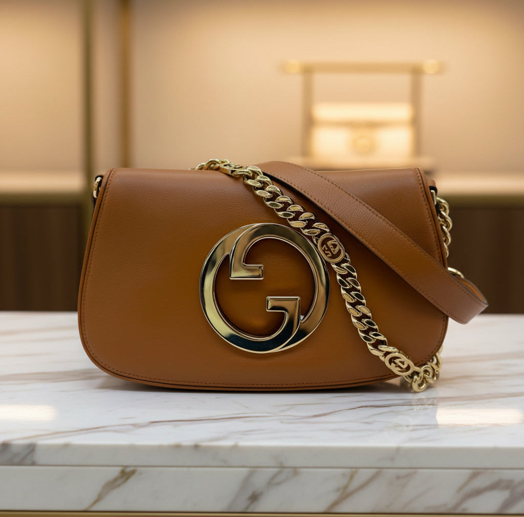 Gucci Blondie 2-Way Shoulder Bag Leather Caramel Authentic Previously Owned