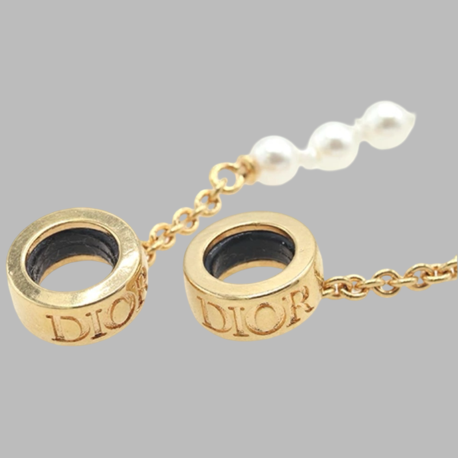 Dior Vibe AirPods Holder Chain Strap Navy Gold Faux Pearl Authentic Previously Owned