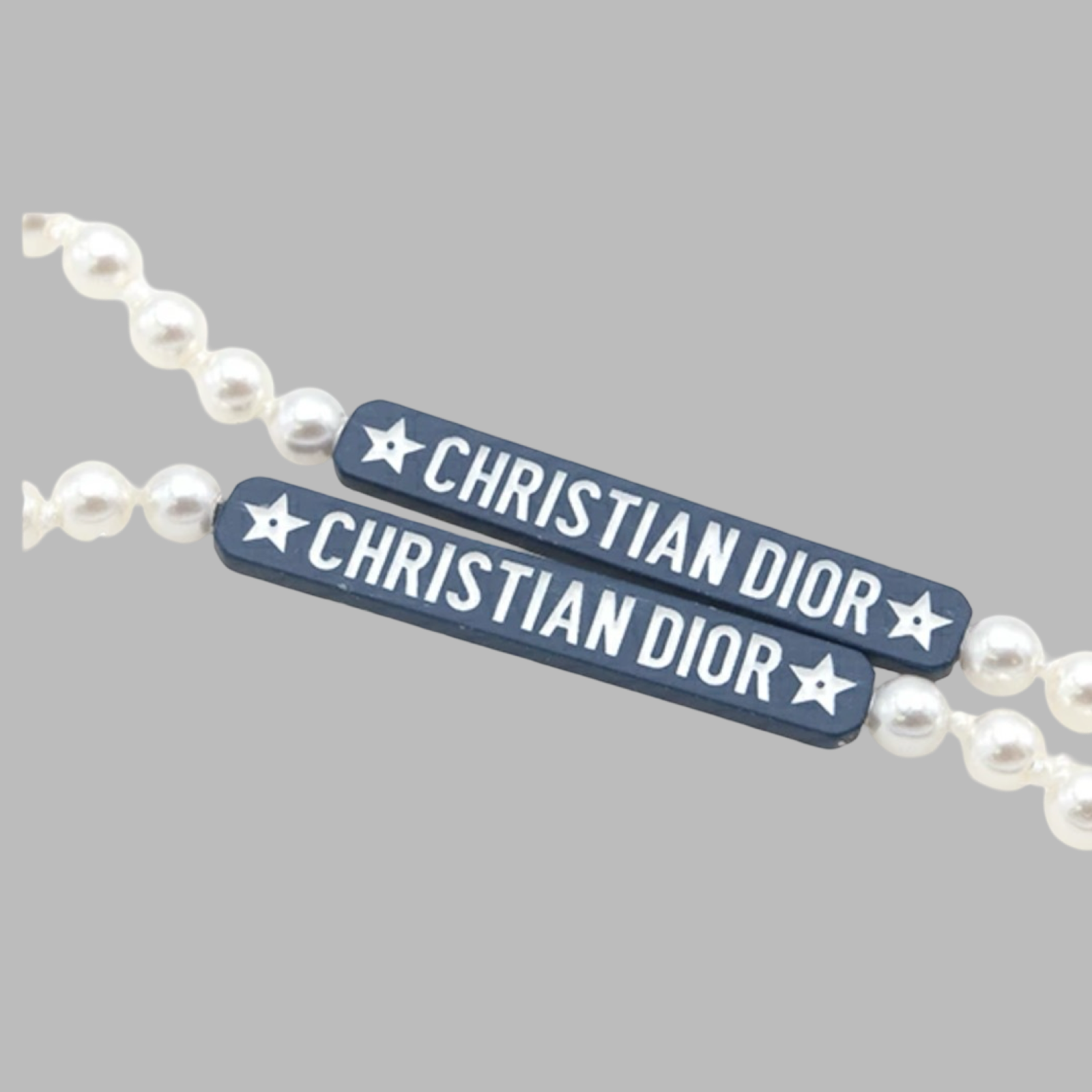 Dior Vibe AirPods Holder Chain Strap Navy Gold Faux Pearl Authentic Previously Owned