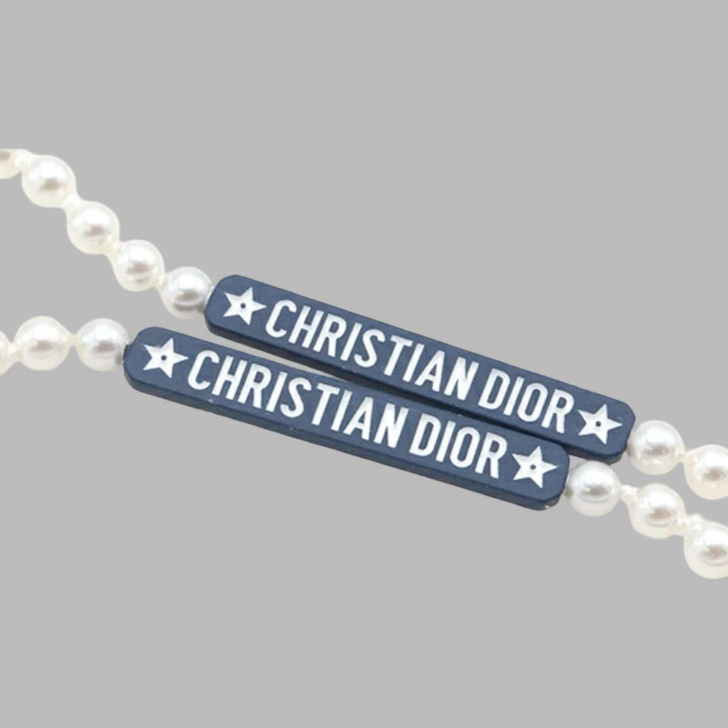 Dior Vibe AirPods Holder Chain Strap Navy Gold Faux Pearl Authentic Previously Owned