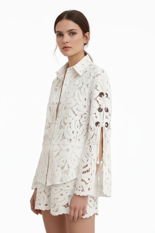White Eyelet Lace Shirt & Shorts Set | Curve | L’LUXE Matching Sets
