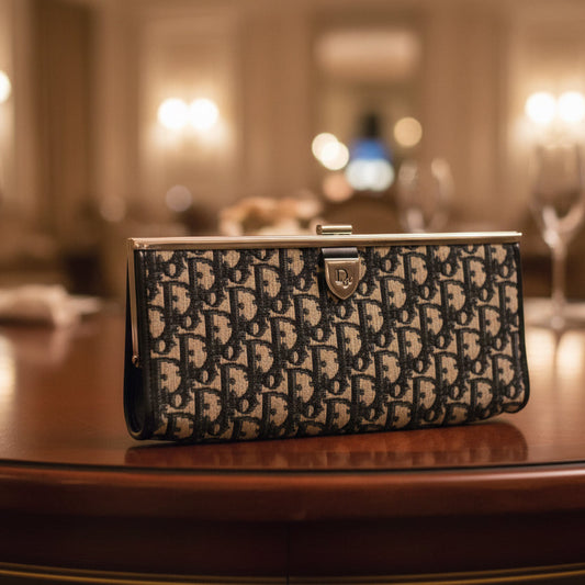 Christian Dior Trotter Clutch Bag Navy Black Canvas & Leather – Good Condition | L’LUXE Vintage