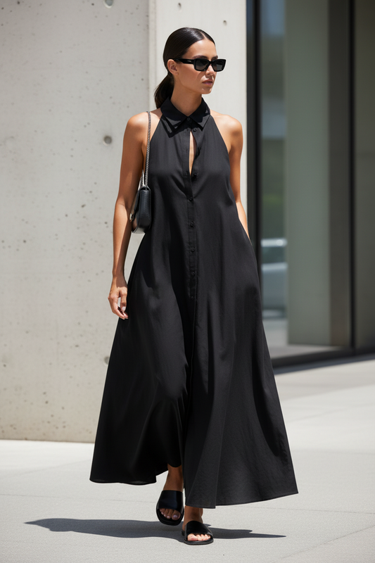Black Minimalist Maxi Sleeveless Dress | L’LUXE Dresses