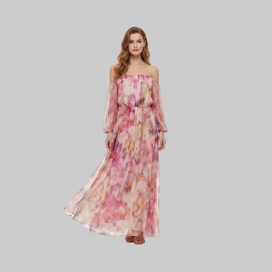 Watercolor Off-the-Shoulder Maxi Dress |L’LUXE Dresses