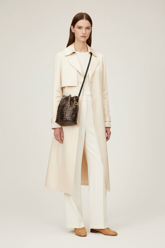 FENDI Mini Mon Trésor Bucket Bag – Brown FF Embossed Leather – 2-Way Drawstring – 100% Authentic Previously Owned | Excellent Condition