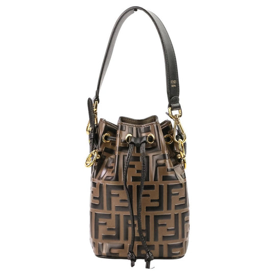 FENDI Mini Mon Trésor Bucket Bag – Brown FF Embossed Leather – 2-Way Drawstring – 100% Authentic Previously Owned | Excellent Condition