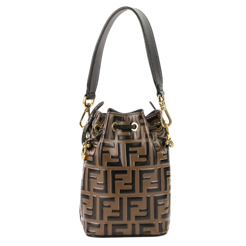 Fendi Mini Mon Tresor FF Calf Leather Bucket Bag Maya Nero Gold Previously Owned Authentic
