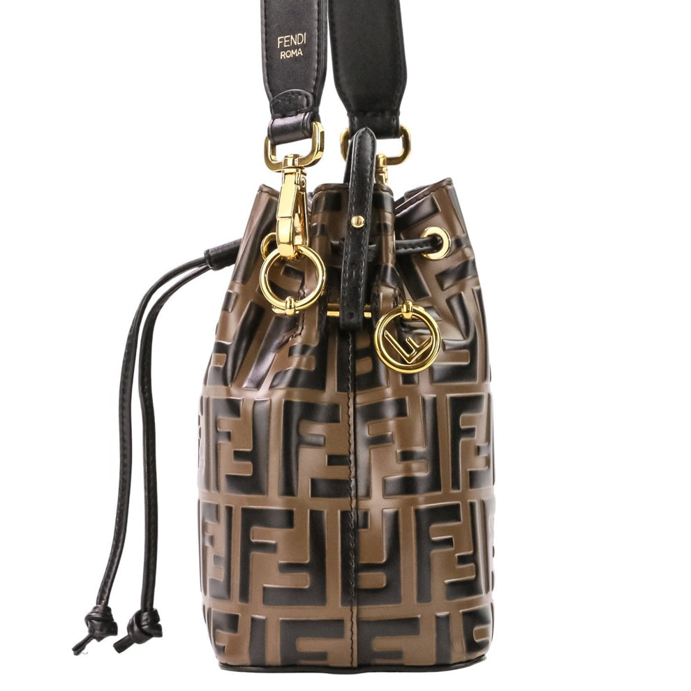 Fendi Mini Mon Tresor FF Calf Leather Bucket Bag Maya Nero Gold Previously Owned Authentic