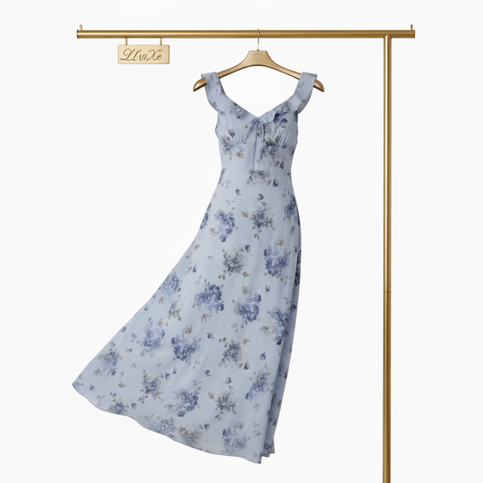 Blue Floral Ruffle Strap Maxi Dress | L’LUXE Best Dressed Edit