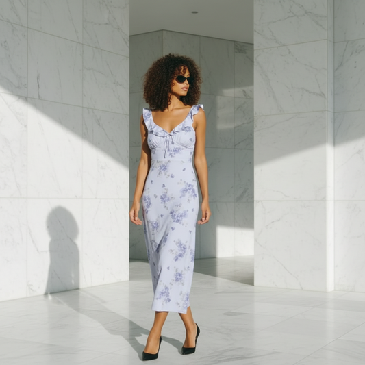 Blue Floral Ruffle Strap Maxi Dress | L’LUXE Best Dressed Edit