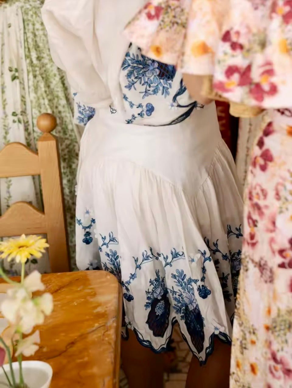 Floral Embroidered Two-Piece Shirt and Skirt Set Sold Separately