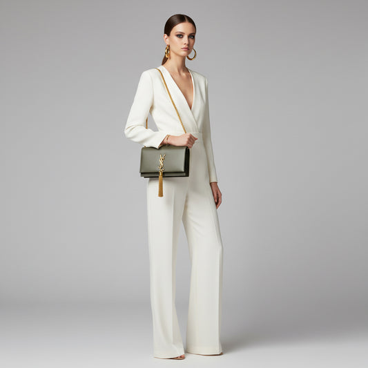 Saint Laurent Kate Chain Wallet Khaki Green Leather Gold – Excellent Condition | L’LUXE Authentic’s