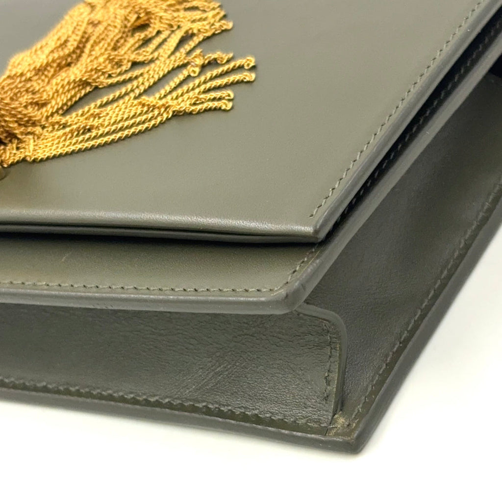 Saint Laurent Kate Chain Wallet Khaki Green Leather Gold – Previously Owned Authentic