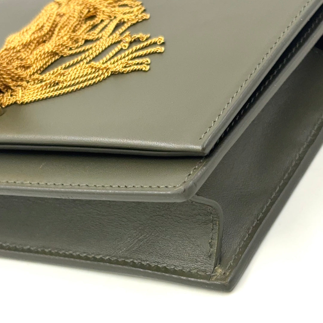 Saint Laurent Kate Chain Wallet Khaki Green Leather Gold – Previously Owned Authentic