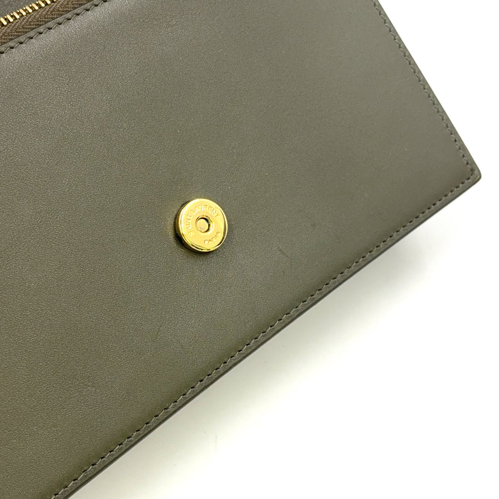 Saint Laurent Kate Chain Wallet Khaki Green Leather Gold – Previously Owned Authentic