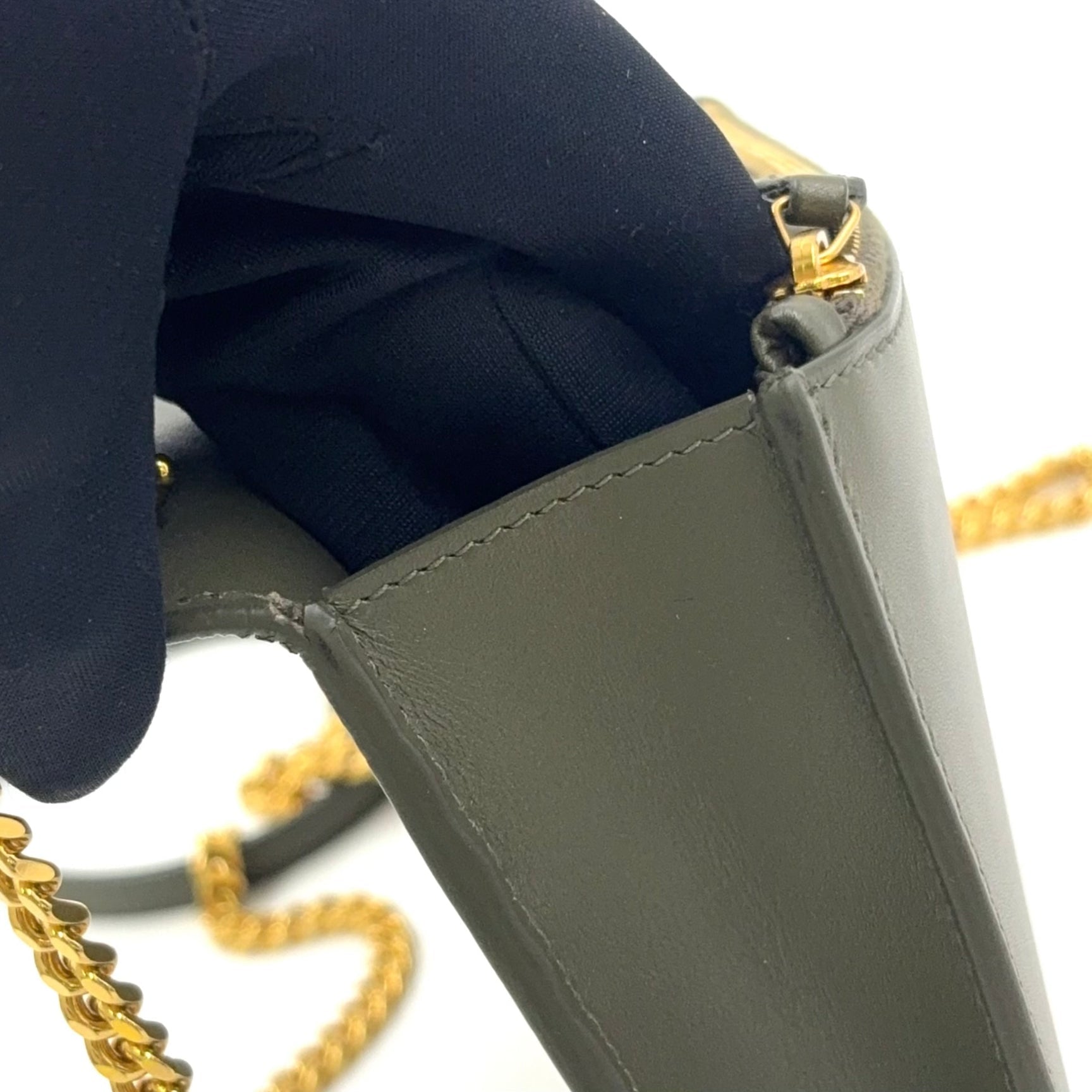 Saint Laurent Kate Chain Wallet Khaki Green Leather Gold – Previously Owned Authentic