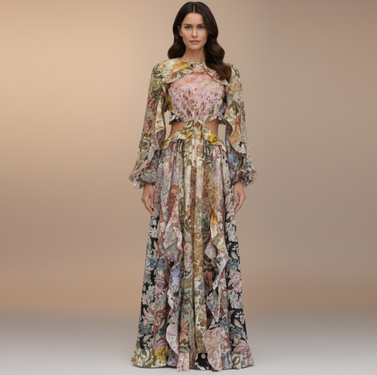 Pink Floral Cut-Out Maxi Dress 100% Cotton | L’LUXE Luxury Edit