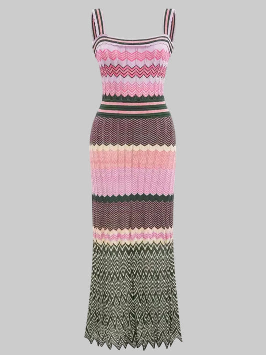 Pink Zigzag Knit Maxi Dress | L’LUXE Dresses