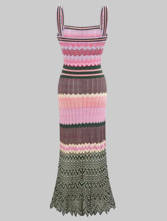 Pink Zigzag Knit Maxi Dress | L’LUXE Dresses