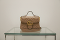 Gucci GG Marmont Mini Top Handle Bag Dusty Pink Leather Antique Gold Hardware Previously Owned Authentic