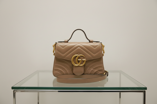 Gucci GG Marmont Mini Top Handle Bag Dusty Pink Leather Antique Gold Hardware – Very Good Condition | L’LUXE Authentic’s