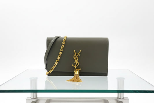 Saint Laurent Kate Chain Wallet Khaki Green Leather Gold – Excellent Condition | L’LUXE Authentic’s