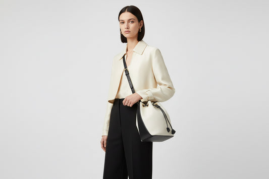 Yves Saint Laurent Drawstring Bucket Shoulder Bag Canvas Leather White – Very Good Condition | L’LUXE