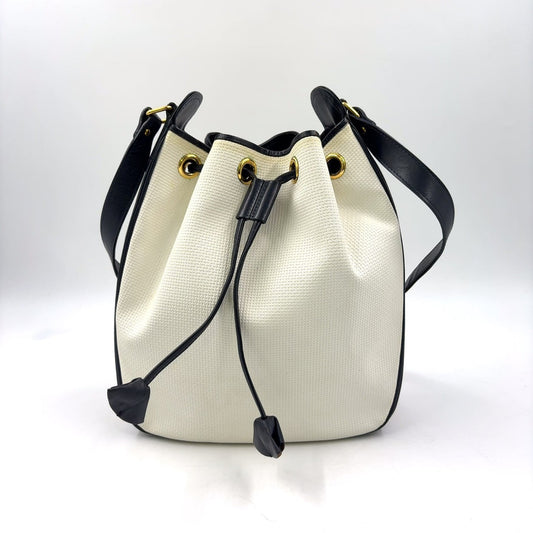 Yves Saint Laurent Drawstring Bucket Shoulder Bag Canvas Leather White – Very Good Condition | L’LUXE