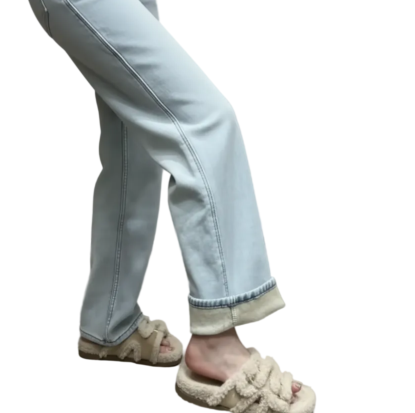 Slim Fit Wide Leg Fleece Lined Denim Jeans Winter Loose High Waist Straight Leg denim Pants S to 5XL