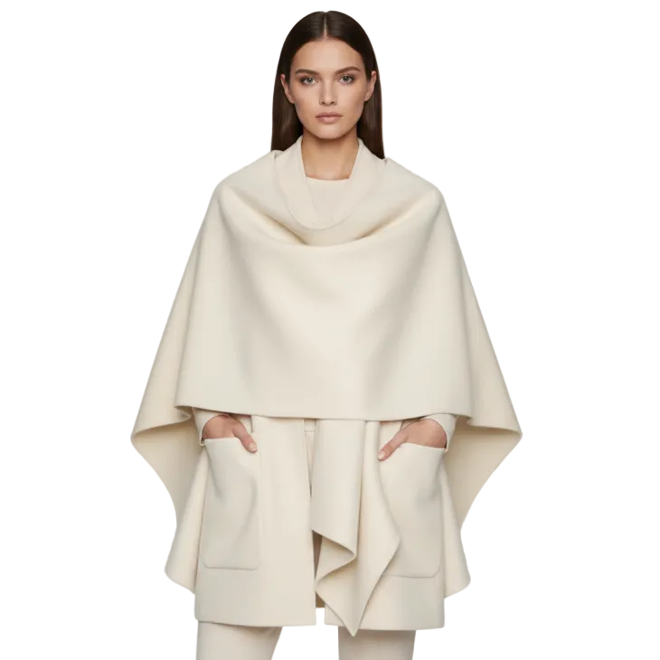 Women’s Shawl Collar Cape Jacket – Loose Fit Wool-