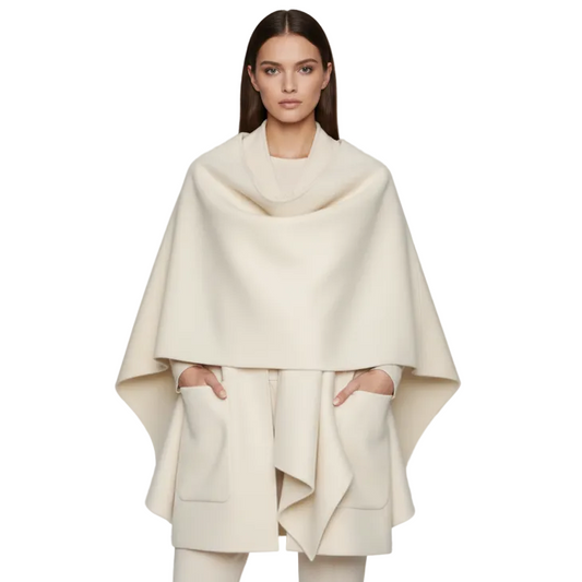 Women’s Shawl Collar Cape Jacket – Loose Fit Wool-