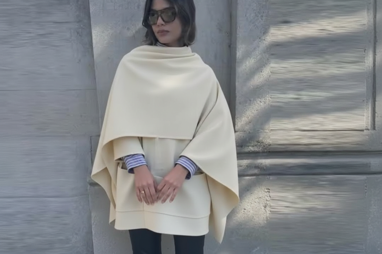 Women’s Shawl Collar Cape Jacket – Loose Fit Wool-