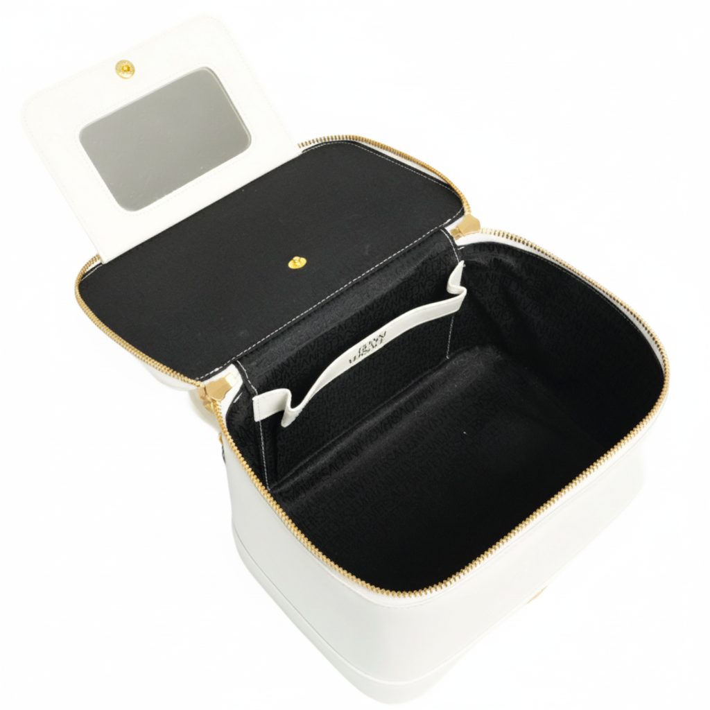Versace Vintage White Leather Vanity Handbag Gold Hardware Authentic Previously Owned