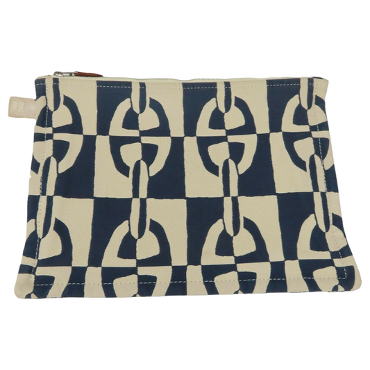 Hermès Trousse Flat GM Chaine d’Ancre Canvas Navy Ivory Pouch – Pre-Owned Very Good Condition | L’LUXE Authentic’s