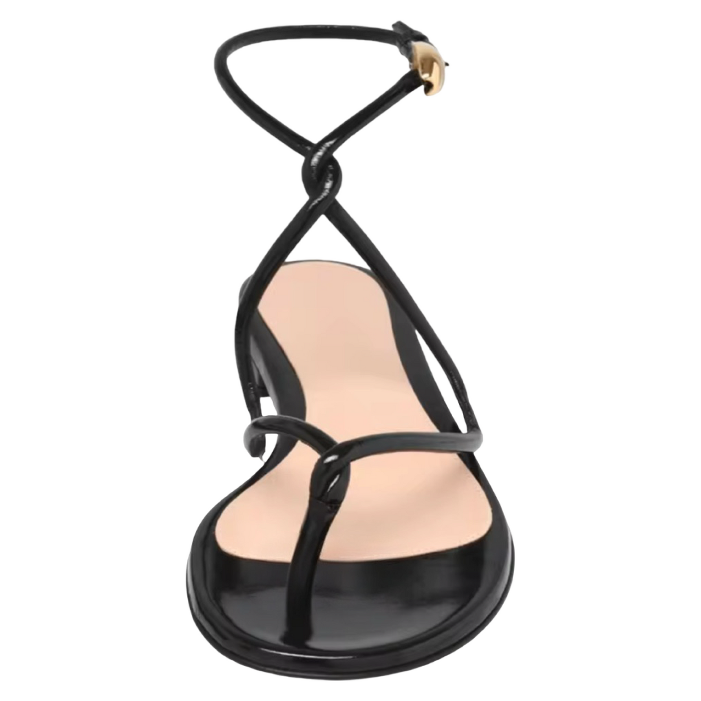 Gold & Black Strappy Flat Sandals – Open Toe Cross Strap Ankle Buckle Summer Shoes for Women