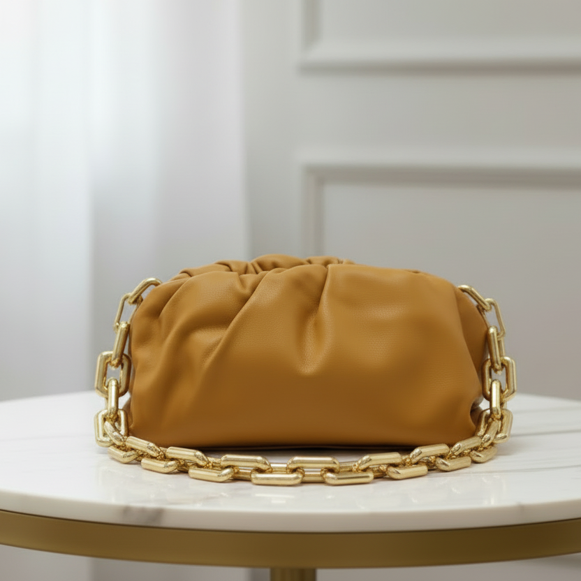 Bottega Veneta The Chain Pouch Curry (Mustard Yellow) Leather Gold Chain Pre-Owned Authentics