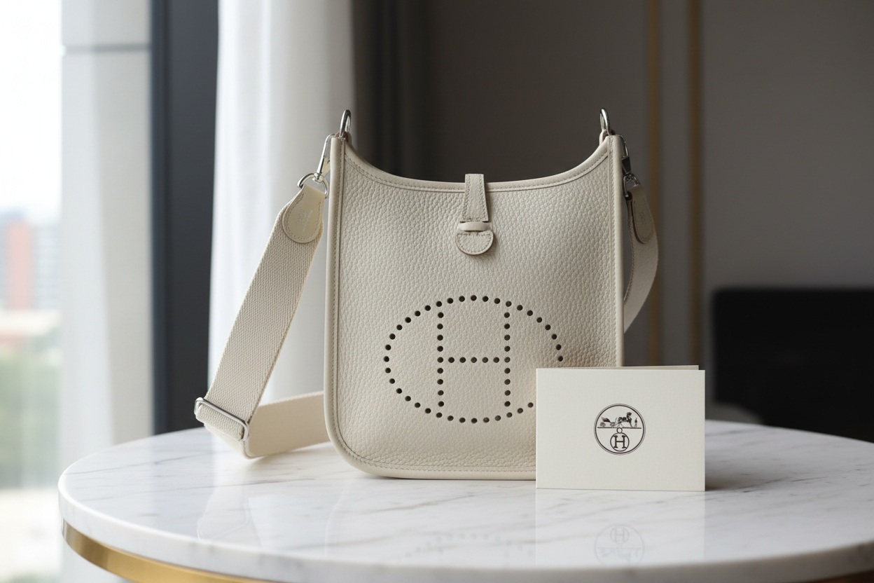 Hermès Evelyne TPM Taurillon Clemence Beton Silver Hardware 2025 Previously Owned Like New Authentic